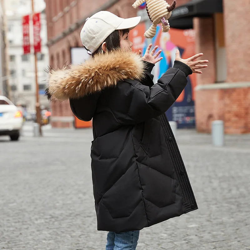 2025 Winter Down Jacket For Girls Thick Warm Hooded Long Outwear Coat for Ages 5-14 Years