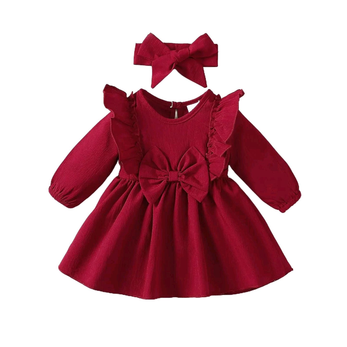 Baby Girl Dress with Bow | Valentine's Day, Mother's Day, or Any Special Occasion Outfit Cute Red Cotton Blend Comfortable Elegant for Photos Gatherings Parties