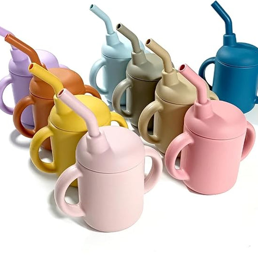 Baby Sippy Cup with Straw, BPA Free, Food Grade Silicone Sippy Cup, Suitable for Teething Babies