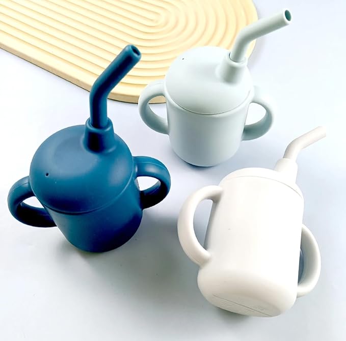 Baby Sippy Cup with Straw, BPA Free, Food Grade Silicone Sippy Cup, Suitable for Teething Babies