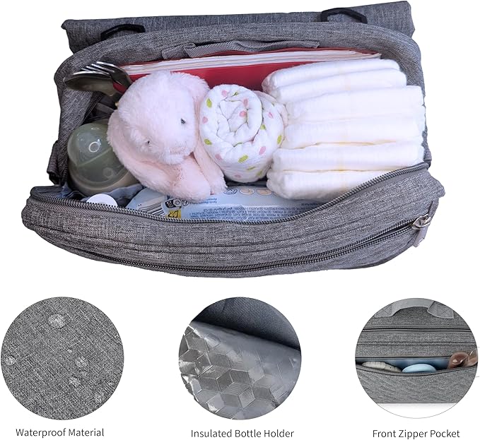 Small Baby Changing Bag with Change Mat, Travel Crossbody Nappy Bag, Compact Diaper Satchel for Mums and Dads