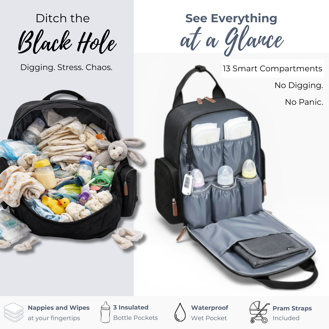 Baby Changing Backpack – Stylish, Spacious & Smart Nappy Bag for Modern Parents | Multi-Pocket Organizer with Wipe Access, Insulated Bottle Section & Stroller Straps