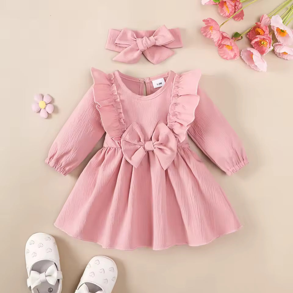 Baby Girl Dress with Bow | Valentine's Day, Mother's Day, or Any Special Occasion Outfit Cute Red Cotton Blend Comfortable Elegant for Photos Gatherings Parties