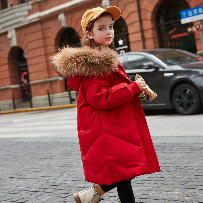 2025 Winter Down Jacket For Girls Thick Warm Hooded Long Outwear Coat for Ages 5-14 Years