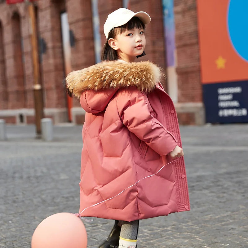 2025 Winter Down Jacket For Girls Thick Warm Hooded Long Outwear Coat for Ages 5-14 Years