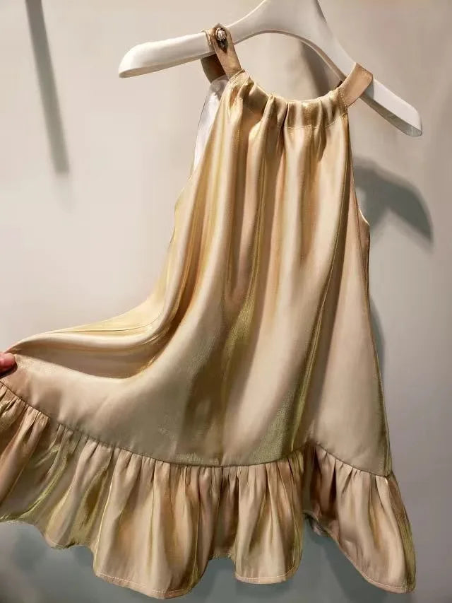 Baby Girl Princess Silk Strap Dress Infant Toddler Child Sleeveless Vestido Shining Party Birthday Wedding Baby Clothes 1-10Y