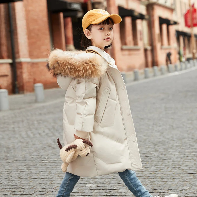 2025 Winter Down Jacket For Girls Thick Warm Hooded Long Outwear Coat for Ages 5-14 Years