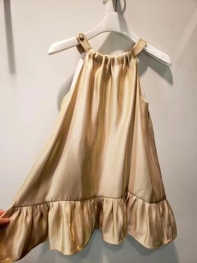 Baby Girl Princess Silk Strap Dress Infant Toddler Child Sleeveless Vestido Shining Party Birthday Wedding Baby Clothes 1-10Y