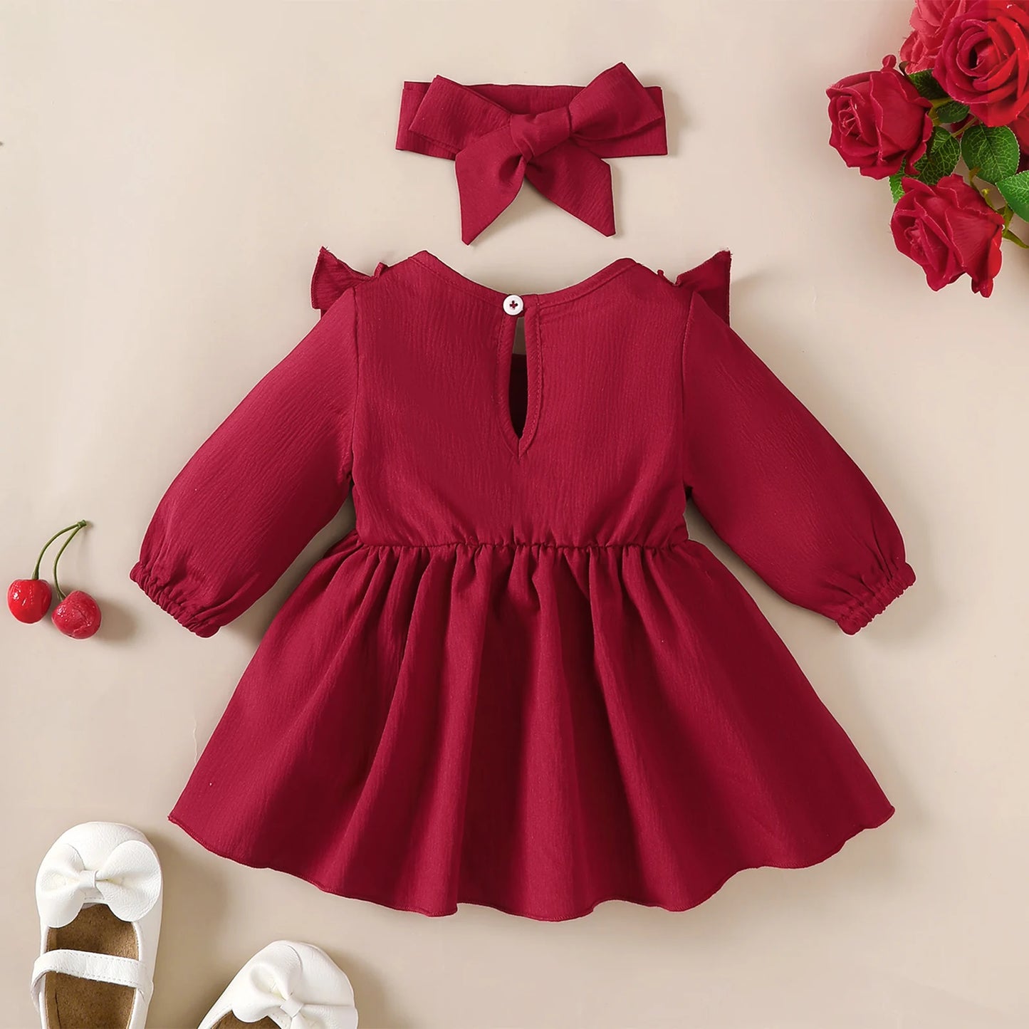 Baby Girl Dress with Bow | Valentine's Day, Mother's Day, or Any Special Occasion Outfit Cute Red Cotton Blend Comfortable Elegant for Photos Gatherings Parties
