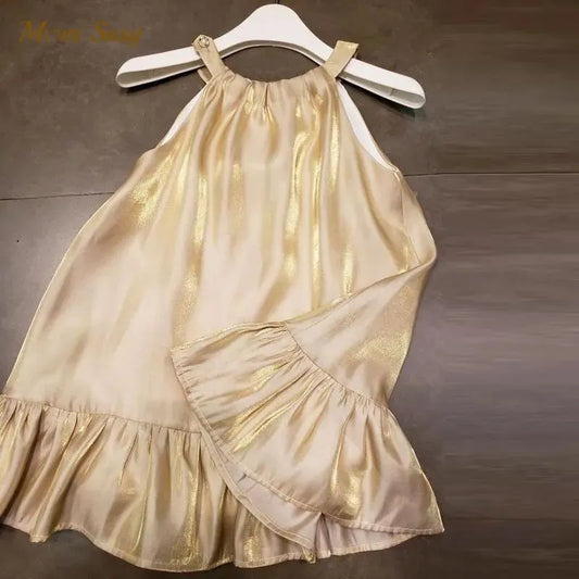 Baby Girl Princess Silk Strap Dress Infant Toddler Child Sleeveless Vestido Shining Party Birthday Wedding Baby Clothes 1-10Y