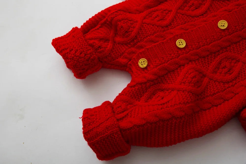 Baby Christmas Knitted Romper | Fur-Collar Winter Outfit
