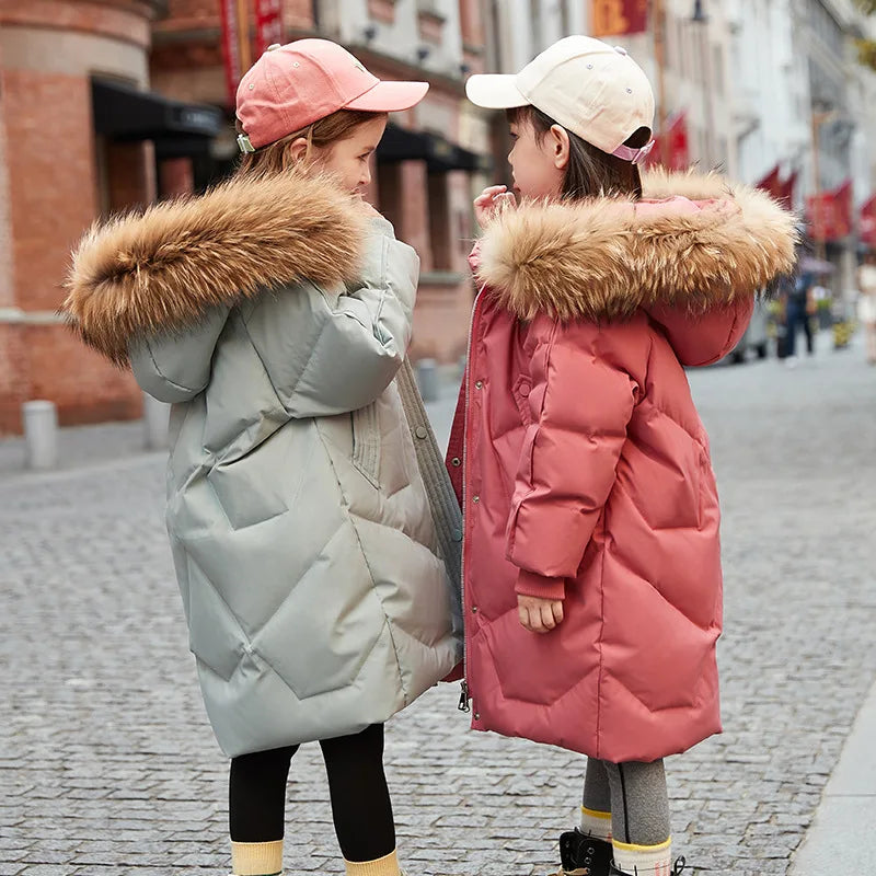 2025 Winter Down Jacket For Girls Thick Warm Hooded Long Outwear Coat for Ages 5-14 Years