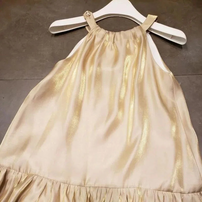 Baby Girl Princess Silk Strap Dress Infant Toddler Child Sleeveless Vestido Shining Party Birthday Wedding Baby Clothes 1-10Y