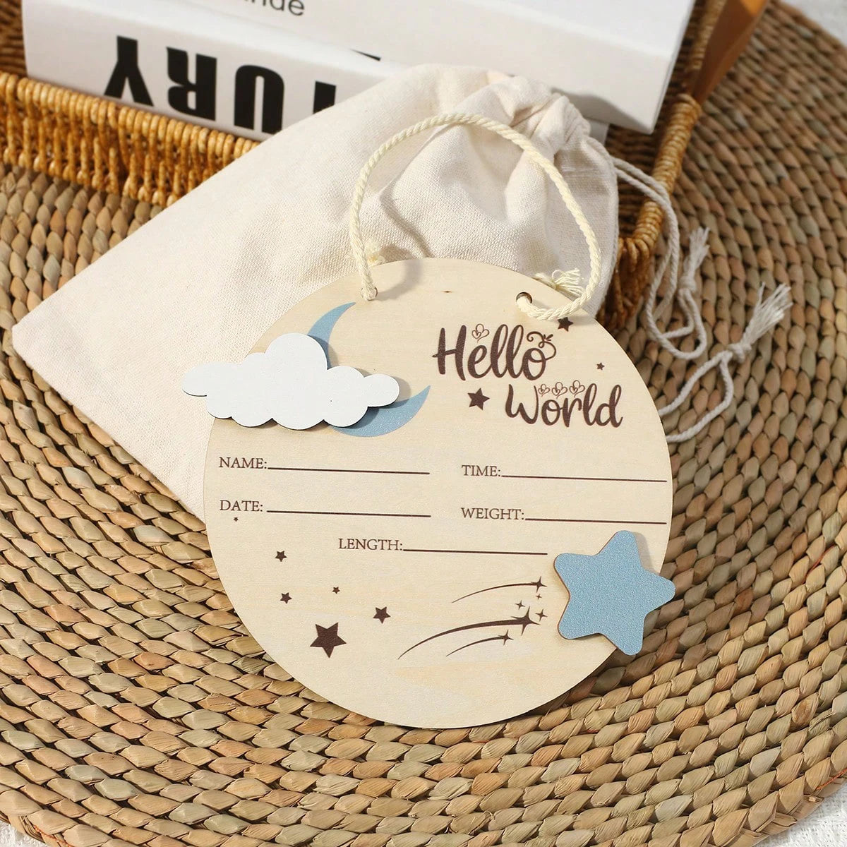 “Hello World” Birth Announcement Plaque — Wooden Baby Name Sign | Newborn Photo Prop | Keepsake Nursery Decor