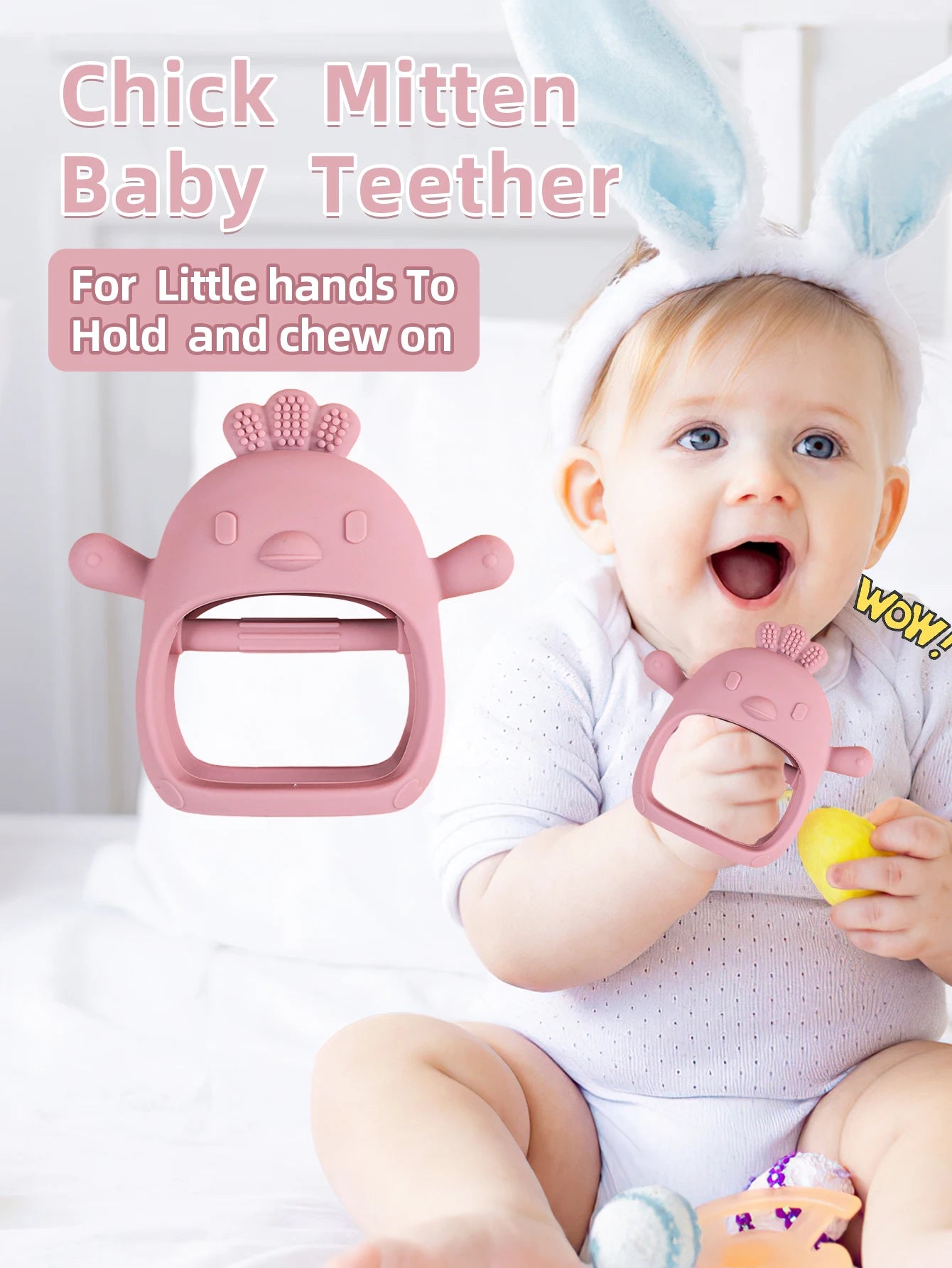 Chick Mitten Baby Teether – Soft Silicone Teething Toy for Babies | BPA-Free, Anti-Drop, Gum-Soothing Chew Toy for Little Hands