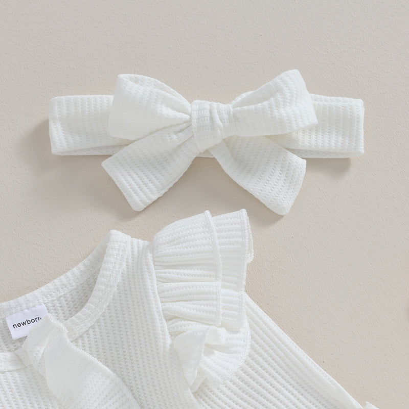 Newborn Infant Girls Solid Color Jumpsuits Baby Long Sleeve Ruffle Zipper Romper with Headband Sets Baby Clothes Spring Fall