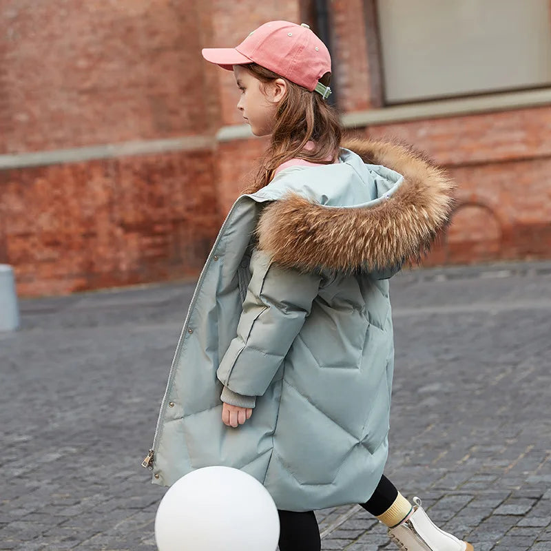 2025 Winter Down Jacket For Girls Thick Warm Hooded Long Outwear Coat for Ages 5-14 Years