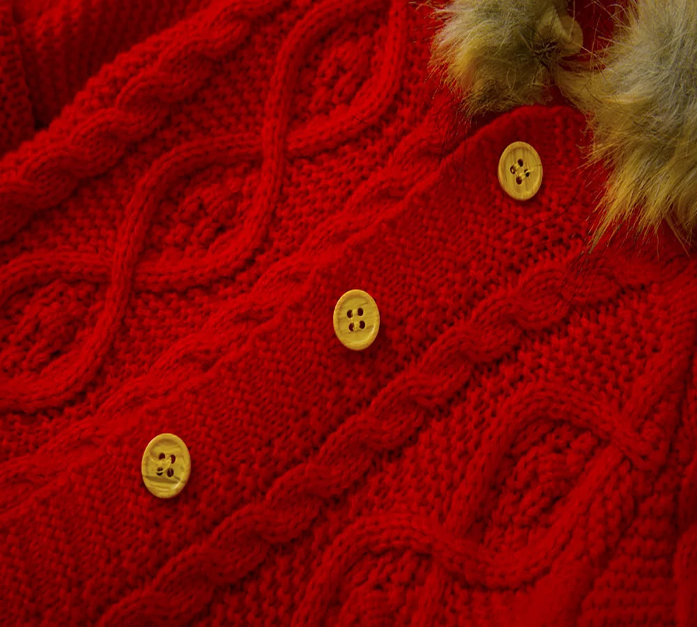 Baby Christmas Knitted Romper | Fur-Collar Winter Outfit