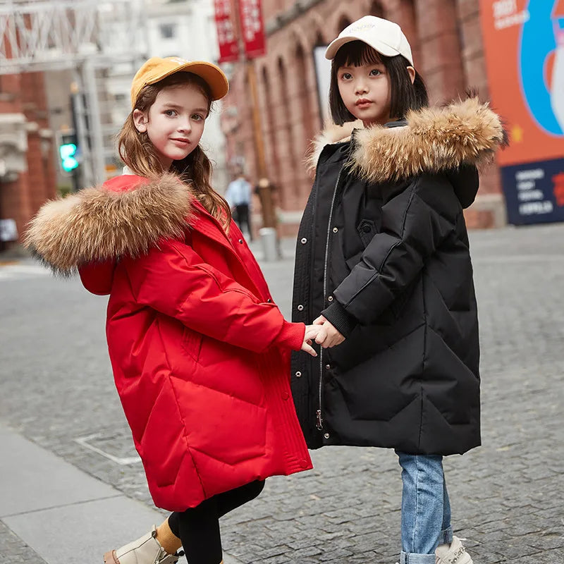 2025 Winter Down Jacket For Girls Thick Warm Hooded Long Outwear Coat for Ages 5-14 Years
