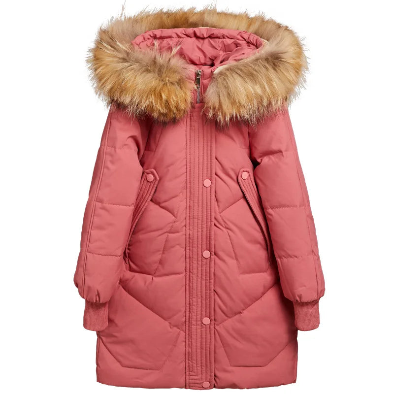 2025 Winter Down Jacket For Girls Thick Warm Hooded Long Outwear Coat for Ages 5-14 Years
