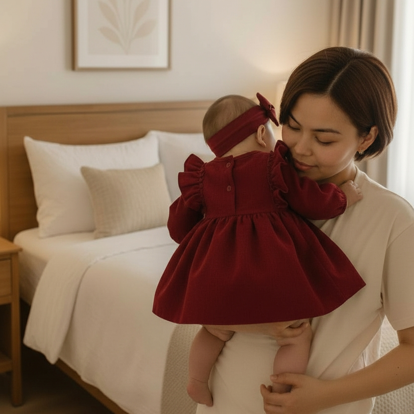 Baby Girl Dress with Bow | Valentine's Day, Mother's Day, or Any Special Occasion Outfit Cute Red Cotton Blend Comfortable Elegant for Photos Gatherings Parties