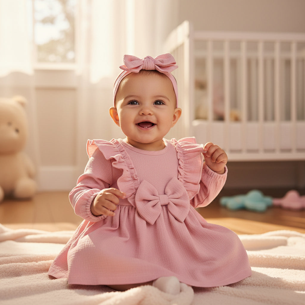 Baby Girl Dress with Bow | Valentine's Day, Mother's Day, or Any Special Occasion Outfit Cute Red Cotton Blend Comfortable Elegant for Photos Gatherings Parties